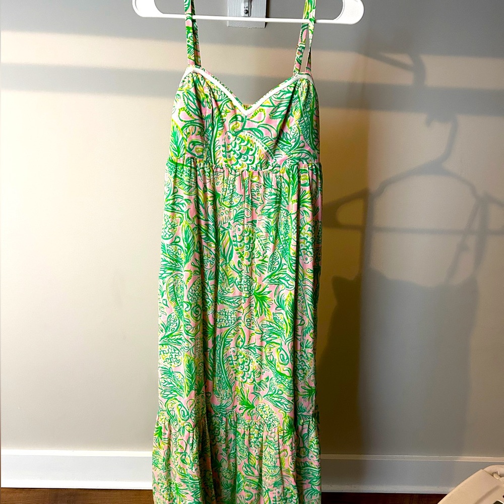 Lilly Pulitzer Heidi Cotton Maxi Dress Mandevilla Baby Pink Fins & Flippers sz4